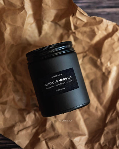 Premium Smoke & Vanilla Candle | Christmas Scented Candles for Men | Holiday Candles | Soy Candle | Fall Candles for Home Scented | Black Candles, Long Lasting Candles with 45 Hour Burn Time 7.6Oz