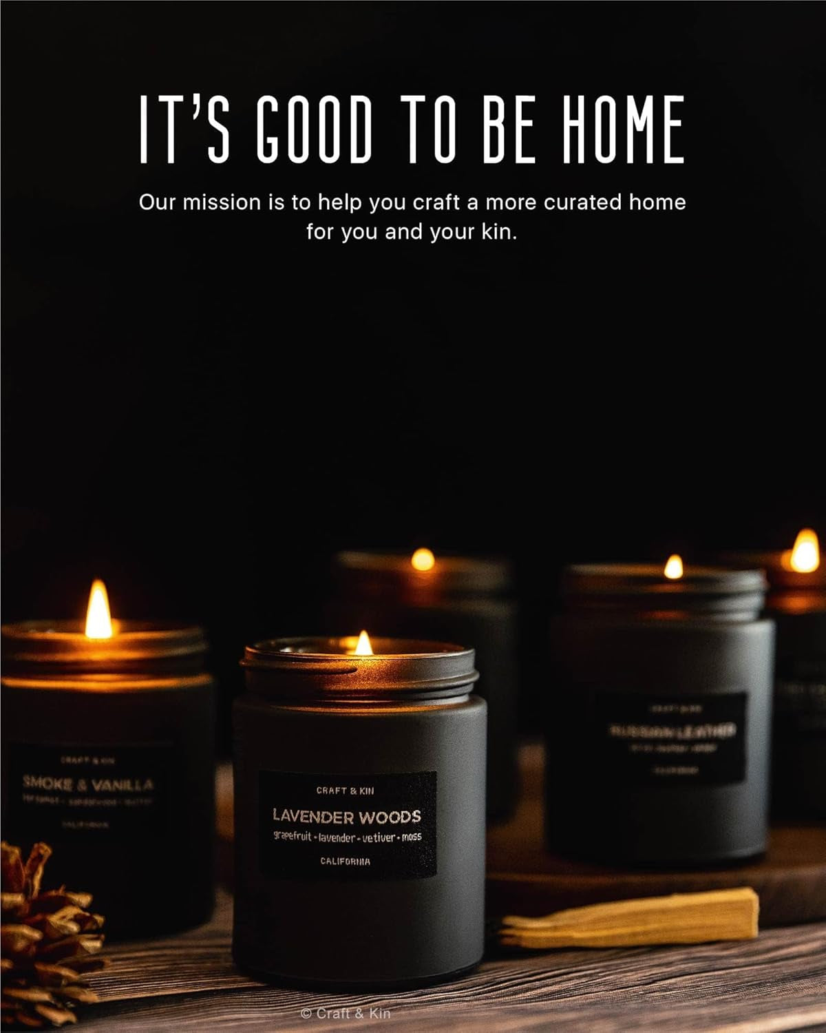 Premium Smoke & Vanilla Candle | Christmas Scented Candles for Men | Holiday Candles | Soy Candle | Fall Candles for Home Scented | Black Candles, Long Lasting Candles with 45 Hour Burn Time 7.6Oz