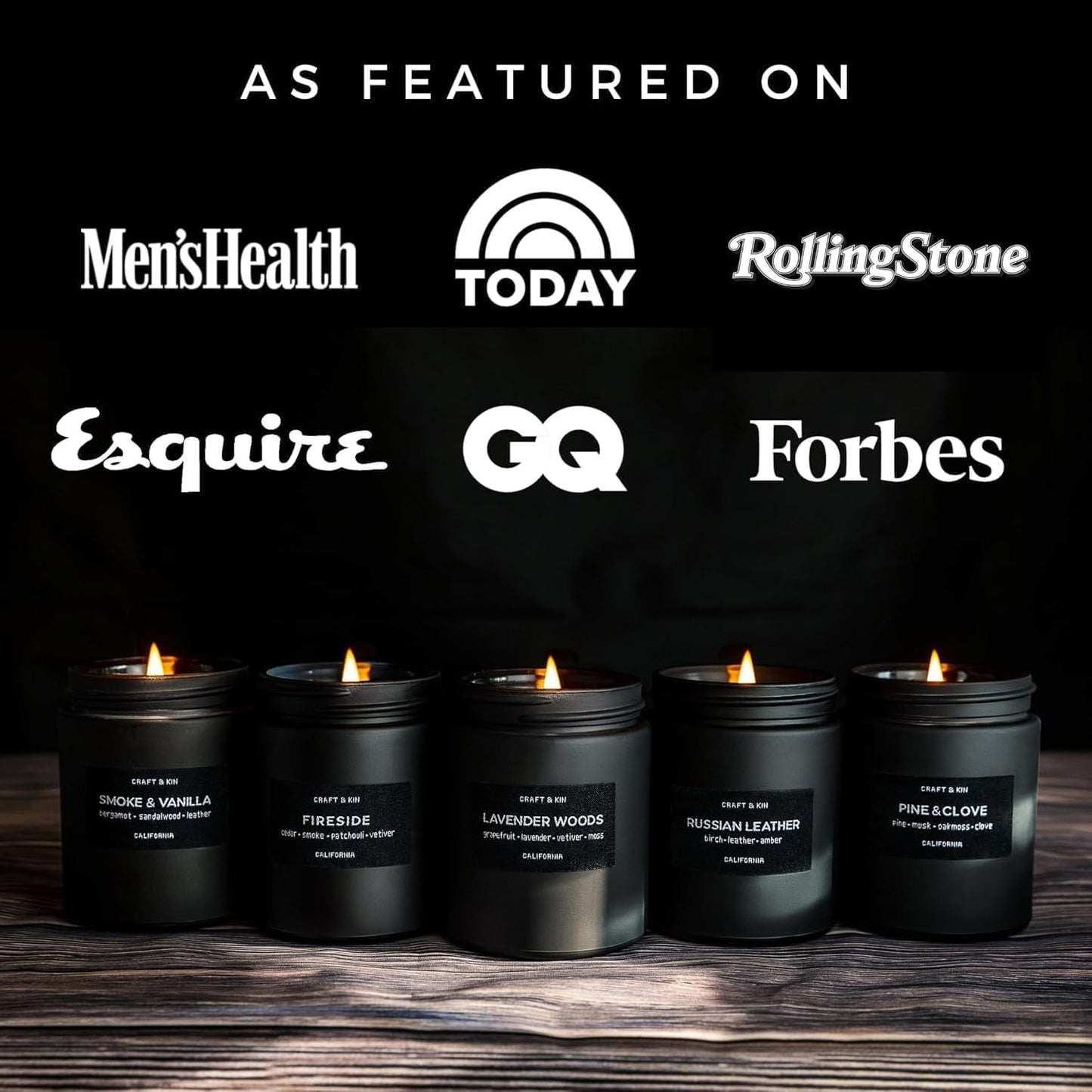 Premium Smoke & Vanilla Candle | Christmas Scented Candles for Men | Holiday Candles | Soy Candle | Fall Candles for Home Scented | Black Candles, Long Lasting Candles with 45 Hour Burn Time 7.6Oz